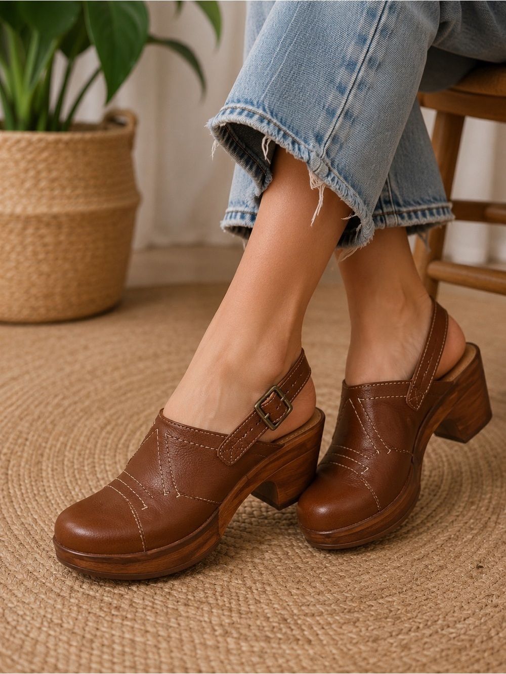 BOC Bohemian Cecila Faux Leather Slingback Brown Platform Clogs Size 8